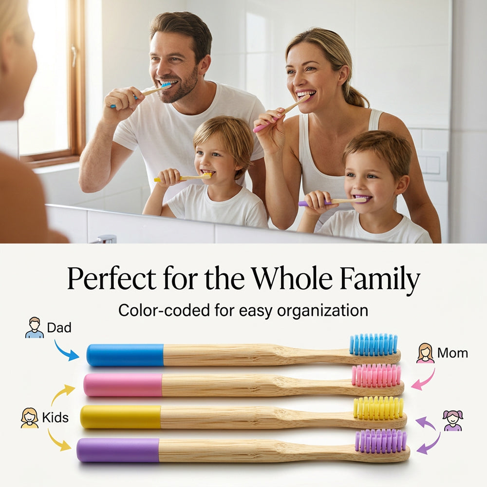 Eco- Friendly Multiple Color Soft Bristles Round Handle Natural Bamboo Toothbrush