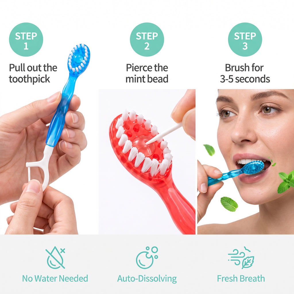 Factory Wholesale No Water Needed Disposable Travel Toothbrush 5-in-1 Burst Bead Toothbrush