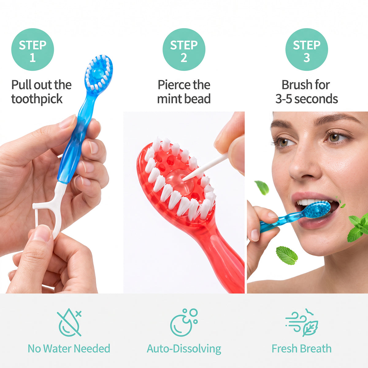 Factory Wholesale No Water Needed Disposable Travel Toothbrush 5-in-1 Burst Bead Toothbrush