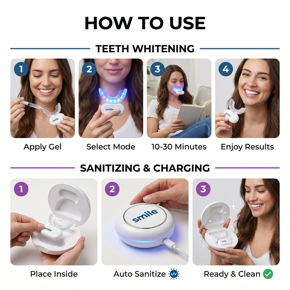 Luxury Teeth Bleaching Gel Pen Wireless LED Teeth Whitening Accelerator Teeth Whitening Kit with UV Self-sanitizing Travel Case