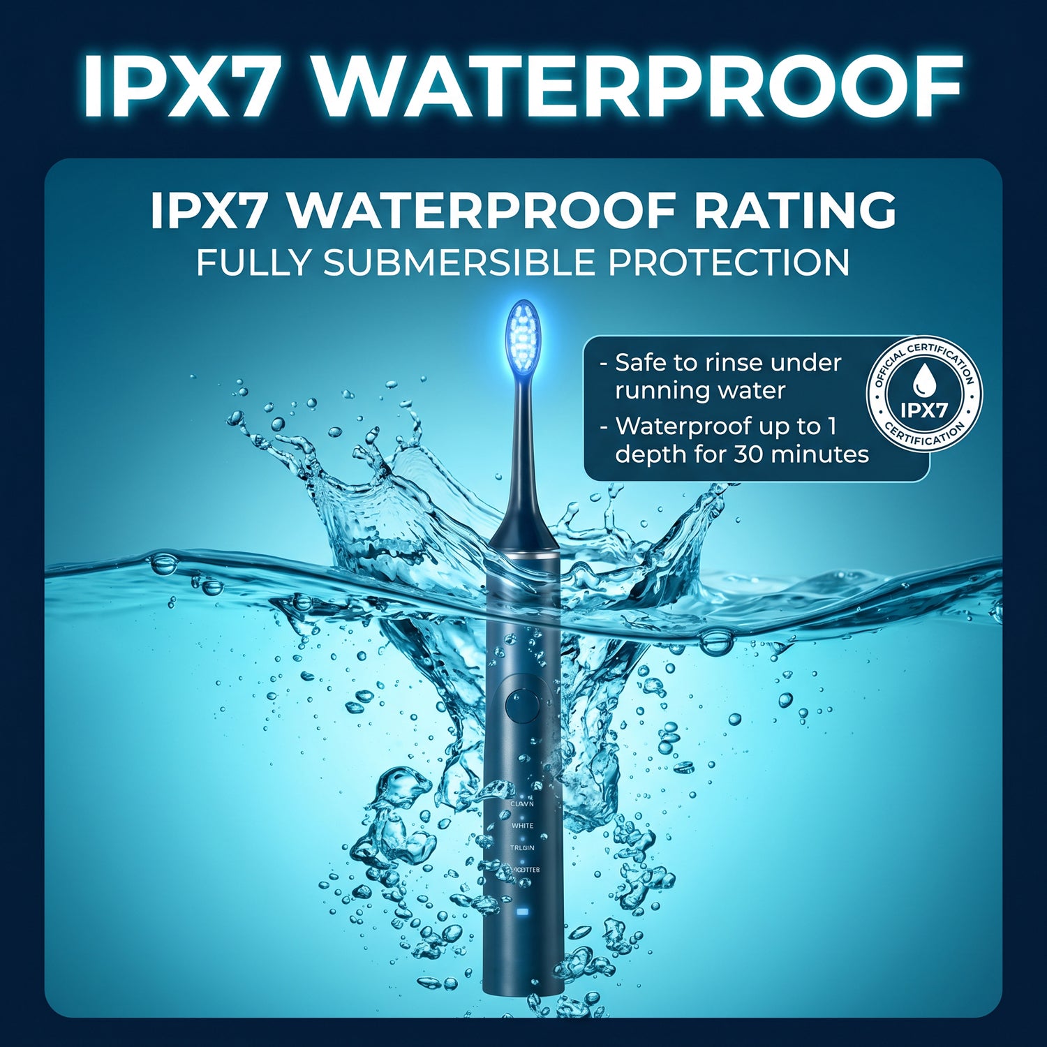 IPX7 Waterproof Automatic Portable Built-in Timer Soft Bristles Blue LED Light Wireless Rechargeable Electric Toothbrush