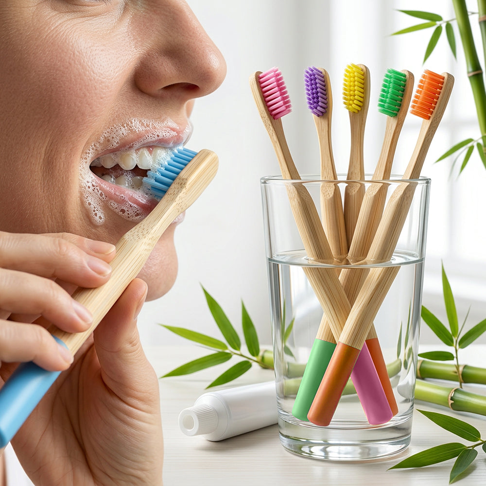 Eco- Friendly Multiple Color Soft Bristles Round Handle Natural Bamboo Toothbrush