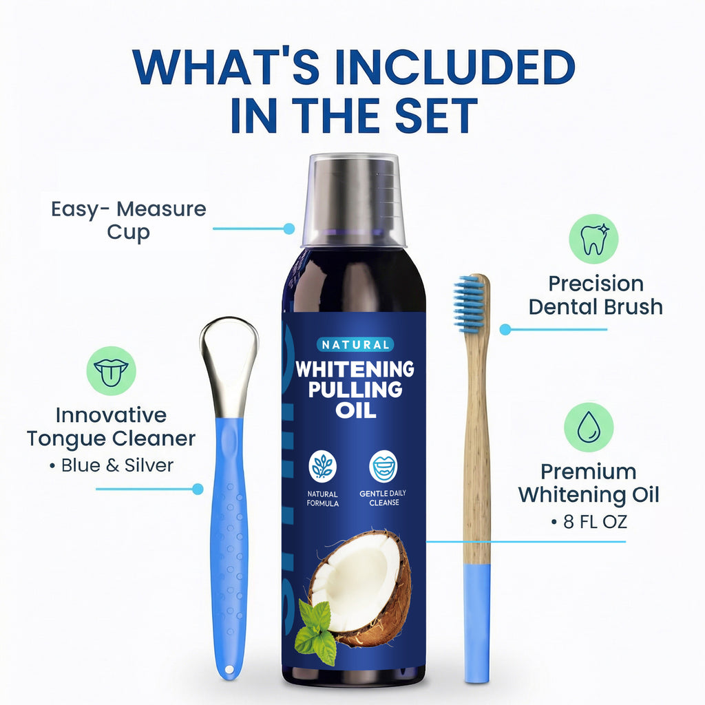 Fresh Breath Alcohol-Free Natural Formula Teeth Whitening Coconut Oil Pulling Mouthwash with Toothbrush and Tongue Scraper