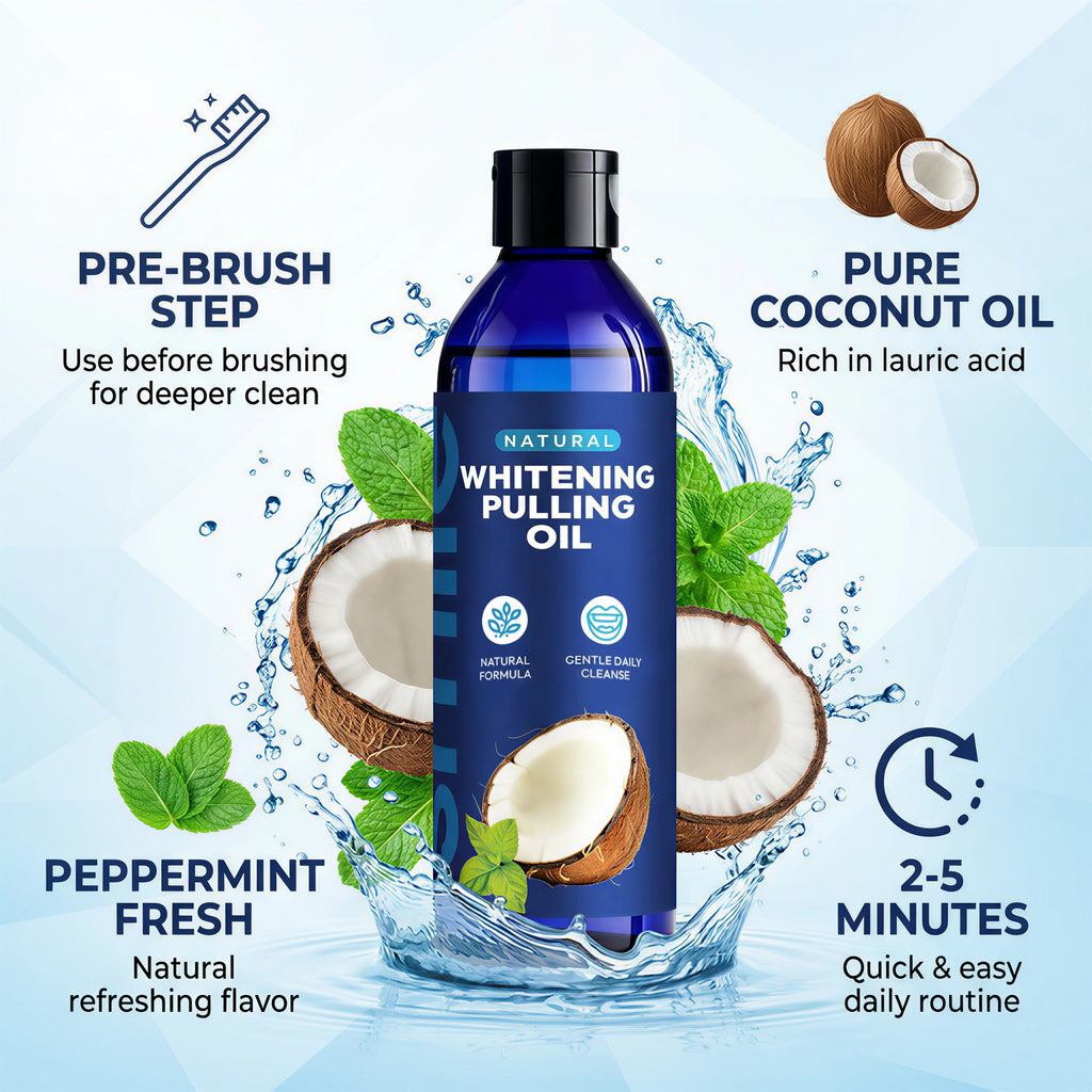 Fresh Breath Alcohol-Free Natural Formula Teeth Whitening Coconut Oil Pulling Mouthwash with Toothbrush and Tongue Scraper