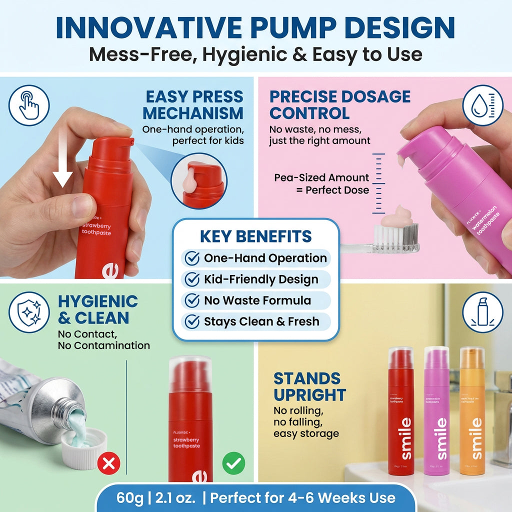 60g Portable Fruit Flavoured Toothpaste Airless Pump Bottle Toothpaste Sensitivity Free Teeth Whitening Toothpaste