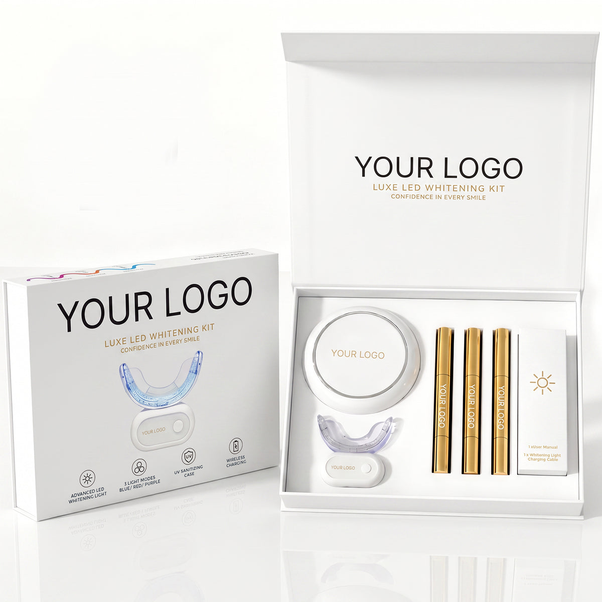 Luxury Teeth Bleaching Gel Pen Wireless LED Teeth Whitening Accelerator Teeth Whitening Kit with UV Self-sanitizing Travel Case