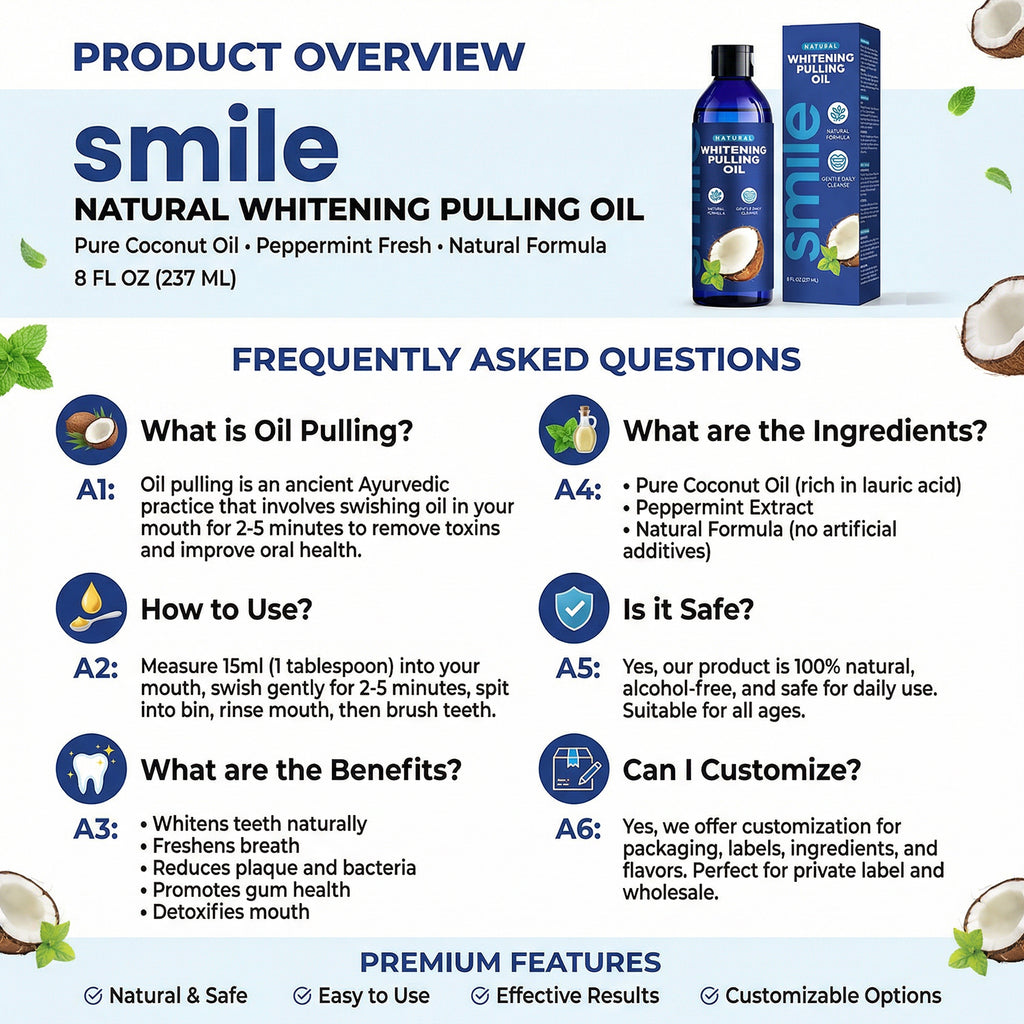 Fresh Breath Alcohol-Free Natural Formula Teeth Whitening Coconut Oil Pulling Mouthwash with Toothbrush and Tongue Scraper