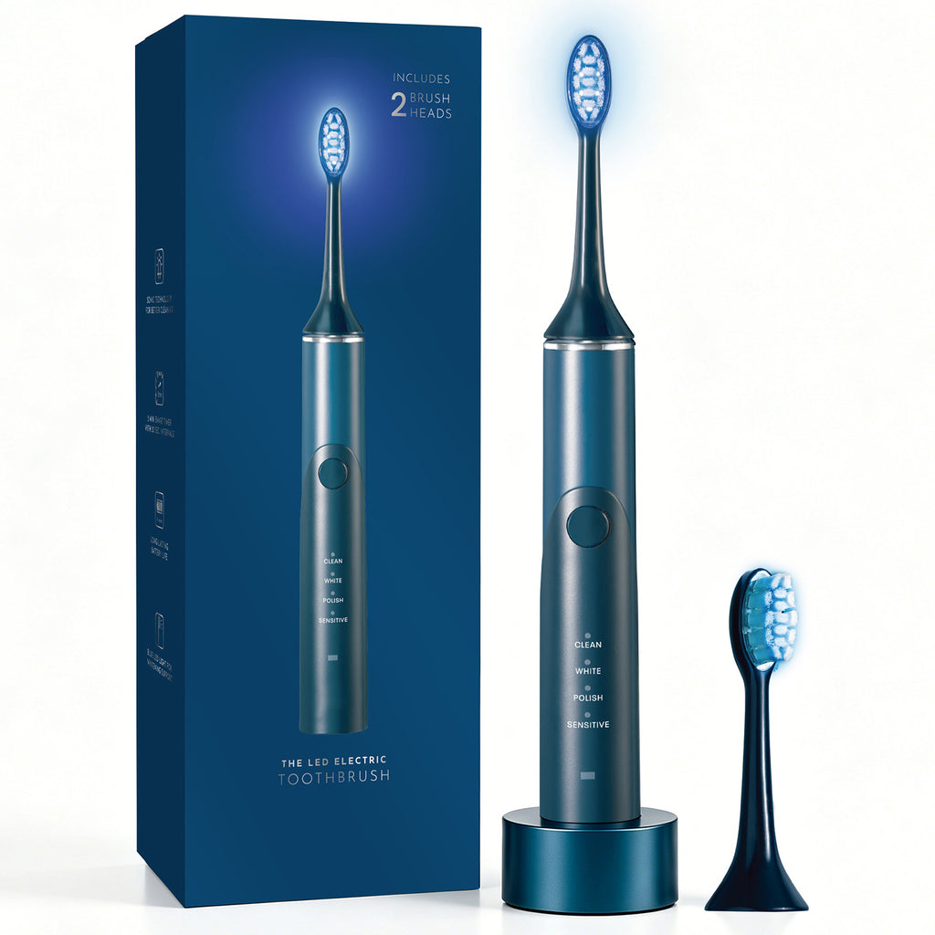 IPX7 Waterproof Automatic Portable Built-in Timer Soft Bristles Blue LED Light Wireless Rechargeable Electric Toothbrush