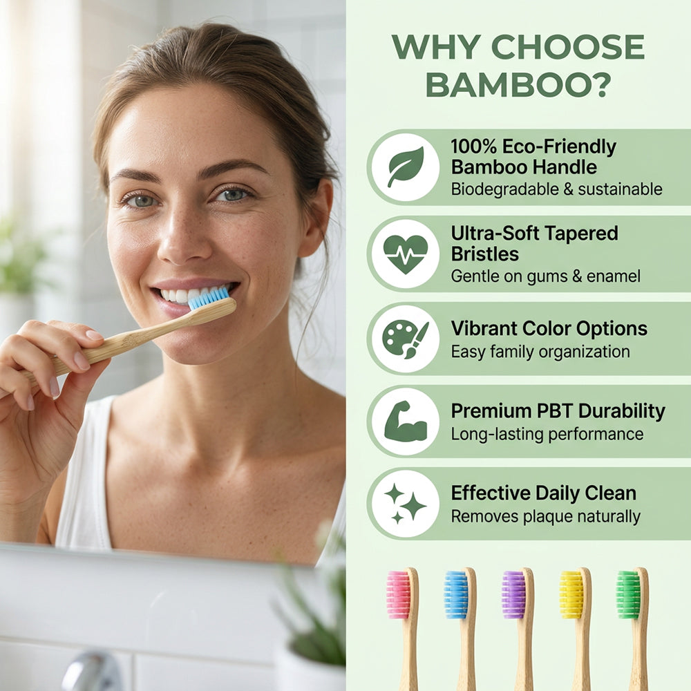 Eco- Friendly Multiple Color Soft Bristles Round Handle Natural Bamboo Toothbrush