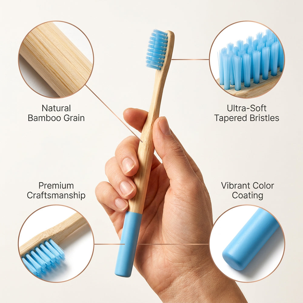 Eco- Friendly Multiple Color Soft Bristles Round Handle Natural Bamboo Toothbrush