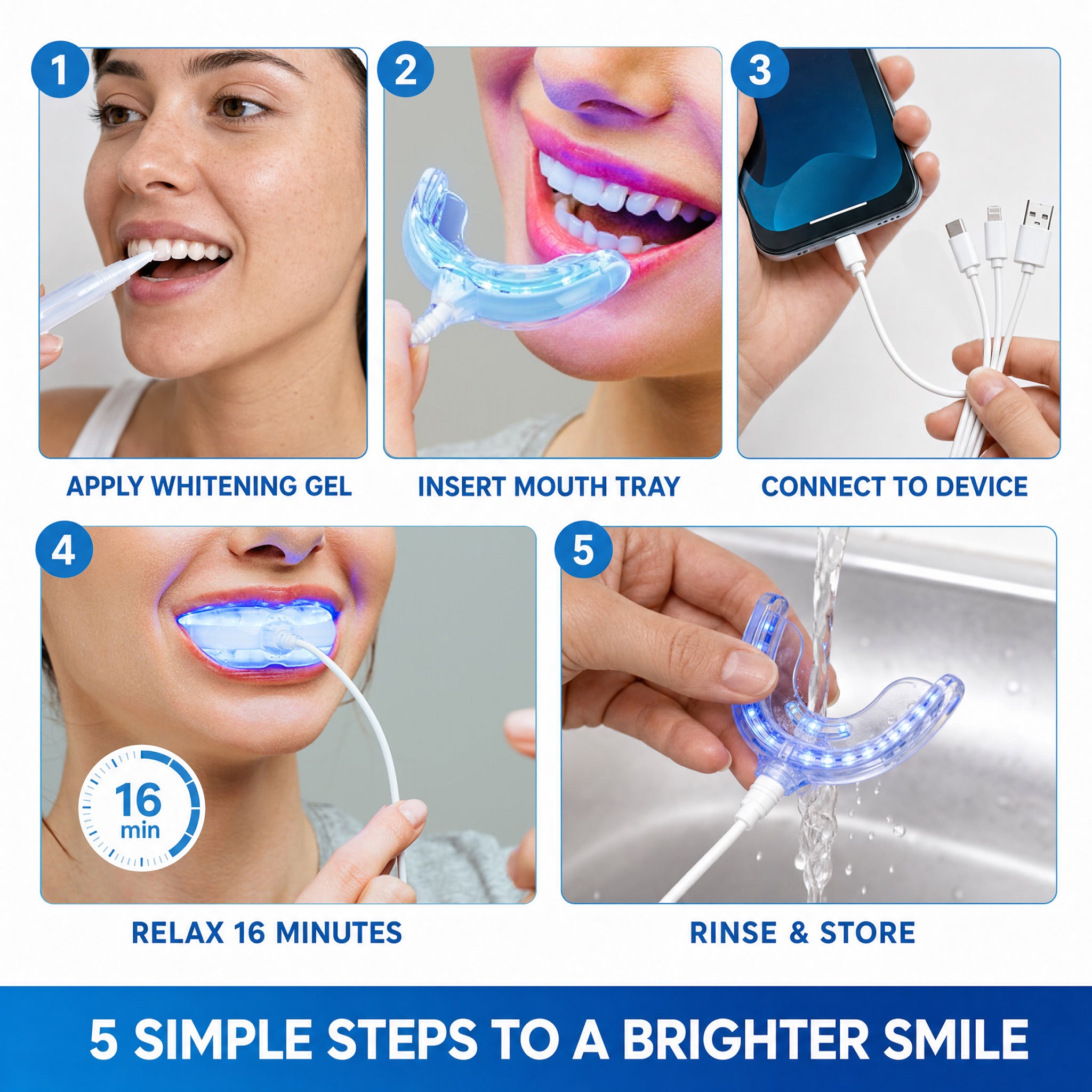 Portable 24 LED Teeth Whitening Accelerator Light iPhone Android Phone USB USB-C 4 in 1 Connector Teeth Whitening LED Light