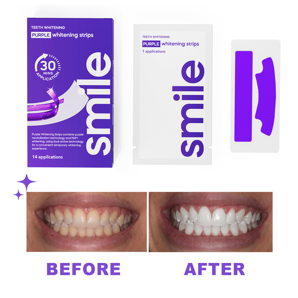 Vegan Sensitive Free Color Correction Purple Teeth Whitening Strips